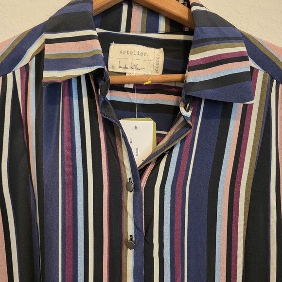 NWT Nicole Miller Artelier 100% Silk Blouse Striped Asymmetrical Top MSRP $275 - Picture 2 of 16